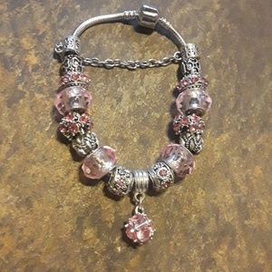 SILVER AND PINK BEADED BRACELET